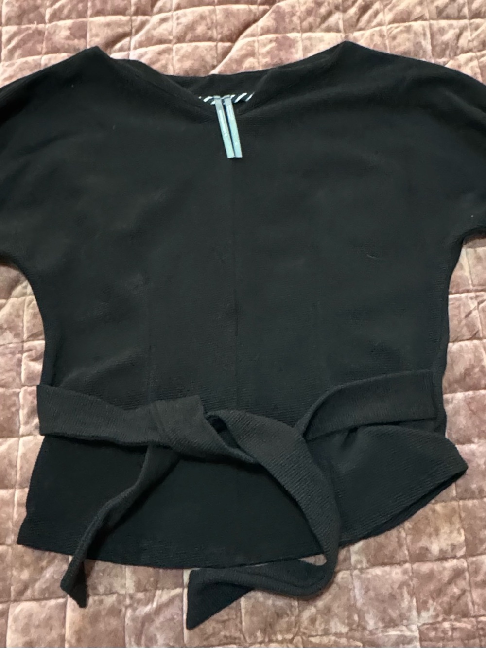 Anthropologie Black Wrap Sweater Small Tie Waist Dolman Sleeve Balletcore